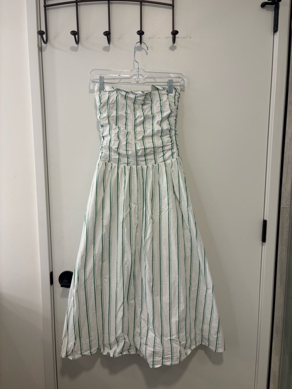 Wayf White and Green Striped Midi Dress